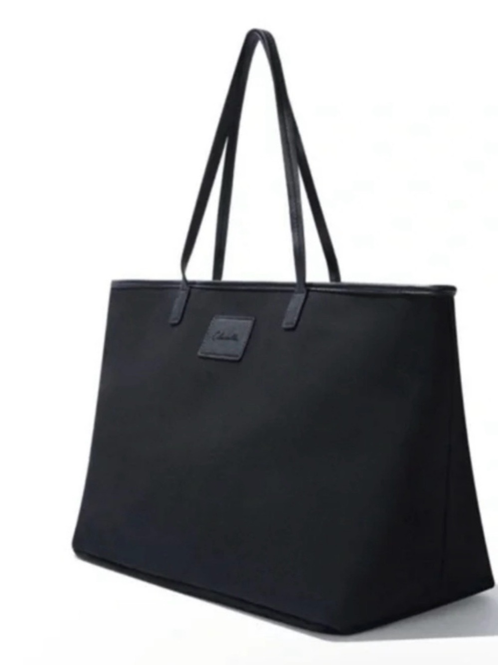 Cleobella Black Canvas Tote Bag Minimalist 100% Cotton Vegan Leather Large